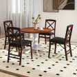 Wooden Dining Table with Round Tabletop and Curved Trestle Legs-Walnut & White Fashion