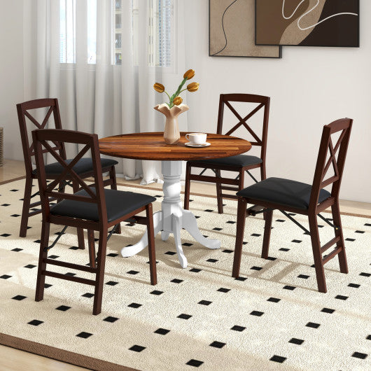 Wooden Dining Table with Round Tabletop and Curved Trestle Legs-Walnut & White Fashion