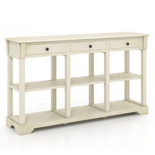 58  Retro Console Table with 3 Drawers and Open Shelves Rectangular Entryway Table-White For Sale