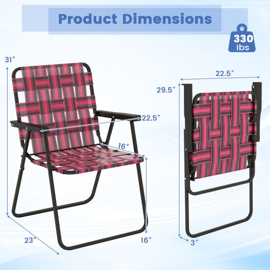 2 Pieces Folding Beach Chair Camping Lawn Webbing Chair-Red Hot on Sale