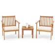 3 Pieces Patio Wood Furniture Set with soft Cushions for Porch-White For Cheap