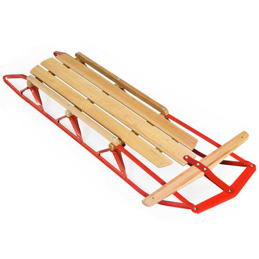 54 Inch Kids Wooden Snow Sled with Metal Runners and Steering Bar Online Hot Sale