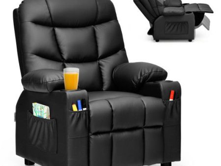 PU Leather Kids Recliner Chair with Cup Holders and Side Pockets-Black Online Hot Sale