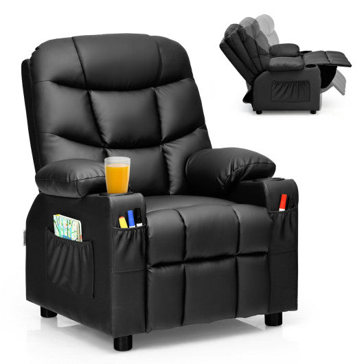 PU Leather Kids Recliner Chair with Cup Holders and Side Pockets-Black Online Hot Sale