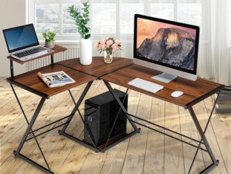 L-Shaped Desk Reversible Corner Computer Desk with Movable Shelf and CPU Stand-Walnut Hot on Sale