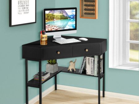 Space Saving Corner Computer Desk with 2 Large Drawers and Storage Shelf-Black Supply