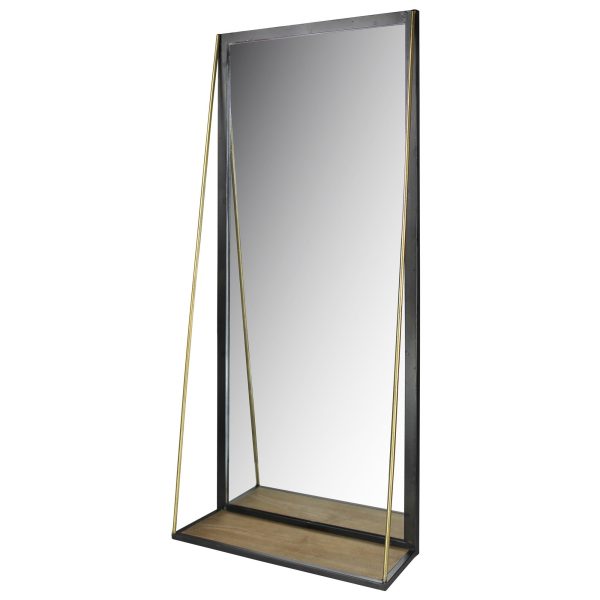 Black Metal Mirror with Shelf For Sale