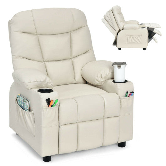 PU Leather Kids Recliner Chair with Cup Holders and Side Pockets-Beige Online Sale