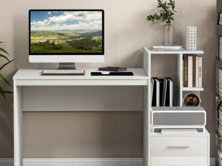 Computer Desk Home Office with Bookshelf and Drawers-White For Sale