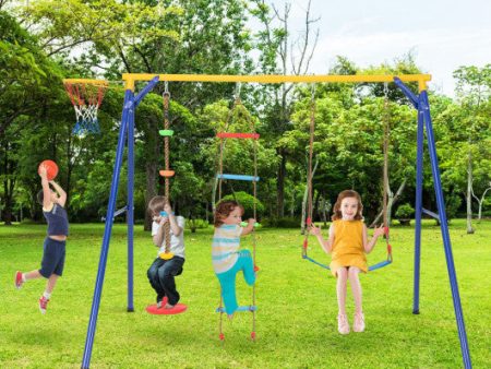 4-in-1 660 lbs Heavy Duty Swing Set for Kids Aged 3-9 Years Old-Yellow Cheap