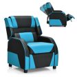 Kids Youth PU Leather Gaming Sofa Recliner with Headrest and Footrest-Blue For Discount