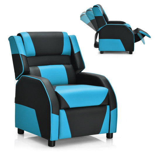 Kids Youth PU Leather Gaming Sofa Recliner with Headrest and Footrest-Blue For Discount