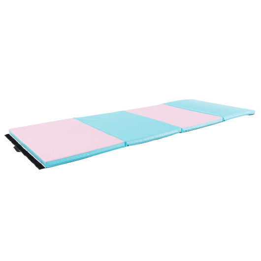 4-Panel PU Leather Folding Exercise Mat with Carrying Handles-Pink & Blue Fashion