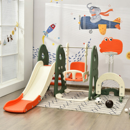 6 in 1 Toddler Slide and Swing Set with Ball Games-Orange Supply