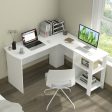 Large Modern L-shaped Computer Desk with 2 Cable Holes and 2 Storage Shelves-White Fashion