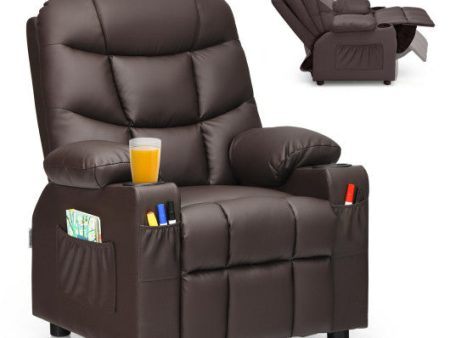 PU Leather Kids Recliner Chair with Cup Holders and Side Pockets-Brown Online Hot Sale