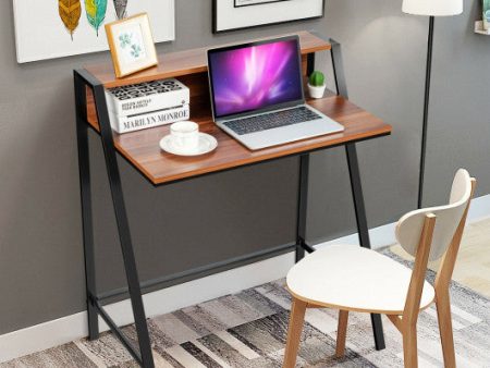 2 Tier Computer Desk PC Laptop Table Study Writing Home Office Workstation New-Walnut Cheap