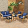 5 Piece Outdoor Conversation Set with 2 Coffee Tables for Backyard Poolside-Navy Online Sale