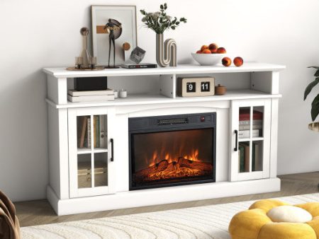 Fireplace TV Stand for TVs Up to 65 Inch with Side Cabinets and Remote Control-White For Cheap