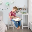 Kids Wooden Corner Desk and Chair Set with Hutch and Storage-White Online now