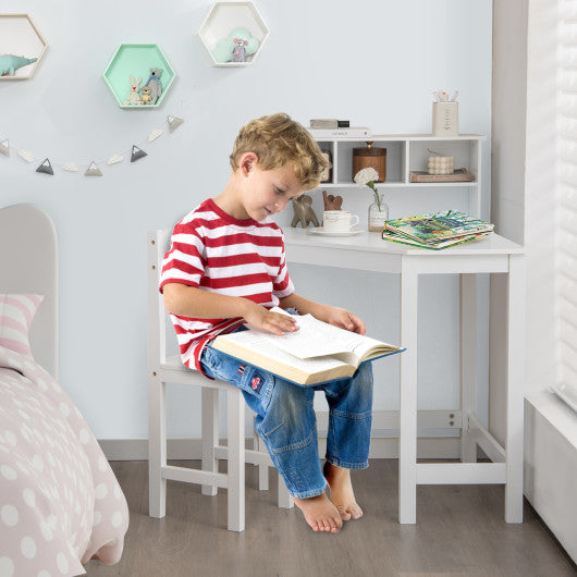 Kids Wooden Corner Desk and Chair Set with Hutch and Storage-White Online now