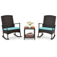 3 Piece Patio Rocking Set Wicker Rocking Chairs with 2-Tier Coffee Table-Turquoise Hot on Sale