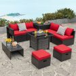 Outdoor 9 Pieces Patio Furniture Set with 50 000 BTU Propane Fire Pit Table-Red For Discount