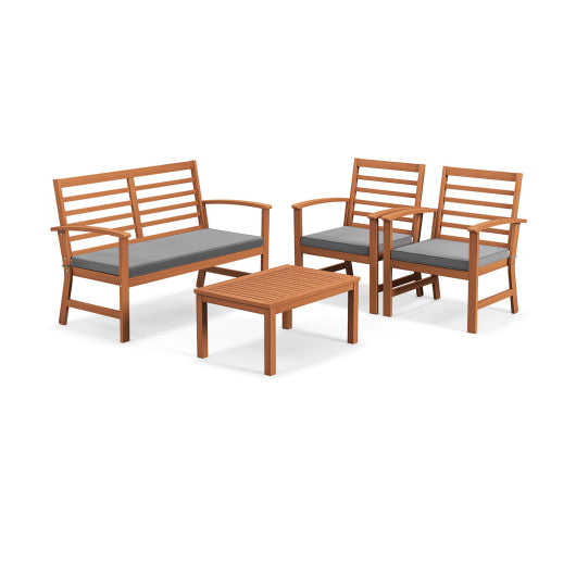 4 Pieces Outdoor Furniture Set with Stable Acacia Wood Frame-Gray Online