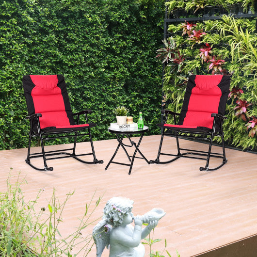 3 Pcs Outdoor Folding Rocking Chair Table Set with Cushion-Black&Red Online Sale