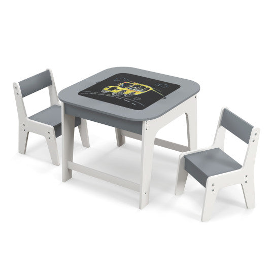 Kid s Table and Chairs Set with Double-sized Tabletop-Gray Discount