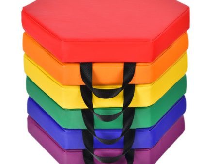 6 Pieces Multifunctional Hexagon Toddler Floor Cushions Classroom Seating with Handles-Multicolor Discount