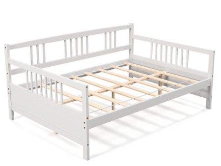 Full Size Metal Daybed Frame with Guardrails-White Sale