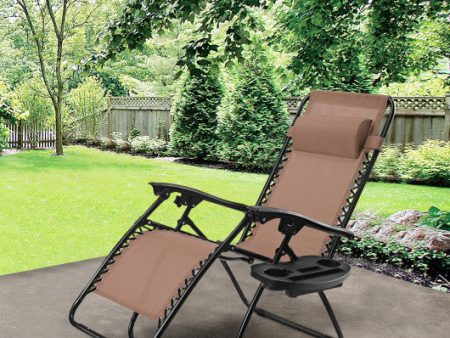 Outdoor Folding Zero Gravity Reclining Lounge Chair with Utility Tray-Brown Sale