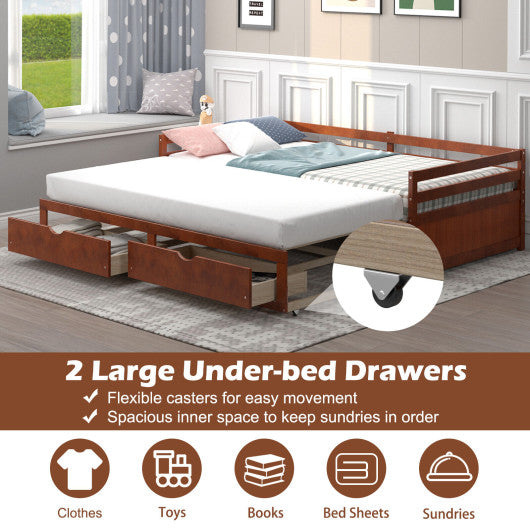 Extendable Twin to King Daybed with Trundle and 2 Storage Drawers Hot on Sale