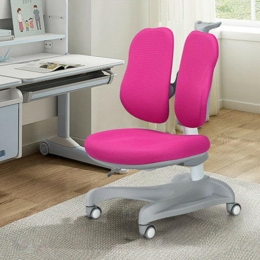 Adjustable Height Student Chair with Sit-Brake Casters and Lumbar Support for Home and School-Pink Online now