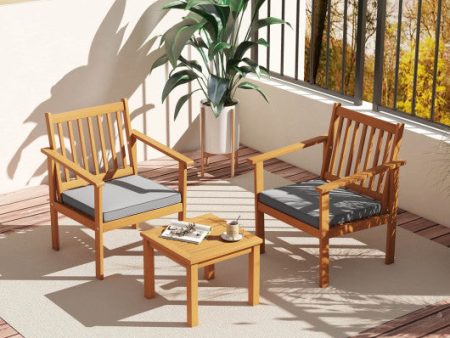 3 Pieces Patio Wood Furniture Set with soft Cushions for Porch-Gray Online now