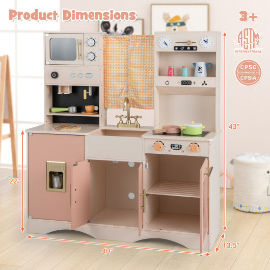 Kids Kitchen Playset with Microwave and Coffee Maker for Ages 3+-Pink on Sale