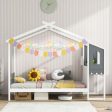 Twin Full Bed Frame with House Roof Canopy and Fence for Kids-Twin Size Fashion