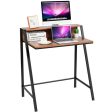 2 Tier Computer Desk PC Laptop Table Study Writing Home Office Workstation New-Walnut Cheap