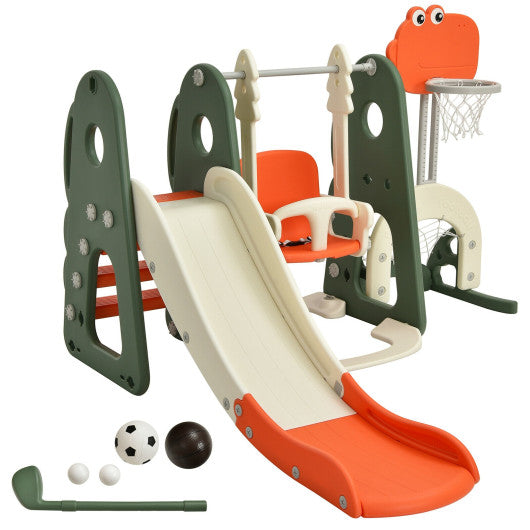 6 in 1 Toddler Slide and Swing Set with Ball Games-Orange Supply