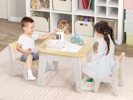 Kid s Table and Chairs Set with Double-sized Tabletop-Natural For Sale