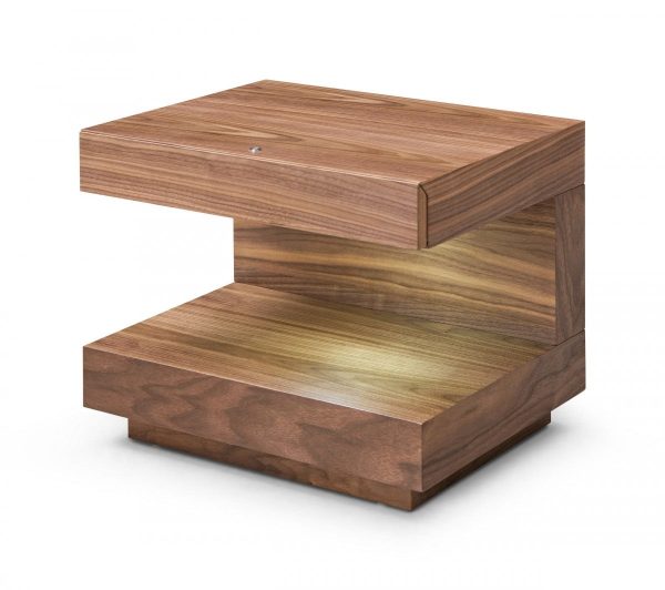 Contemporary LED Lit Walnut Nightstand with One Drawer Online