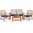 4 Pieces Outdoor Furniture Set with Stable Acacia Wood Frame-Navy Online now