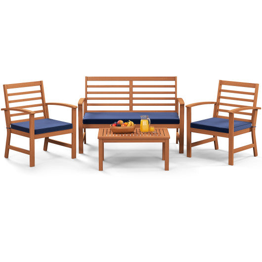 4 Pieces Outdoor Furniture Set with Stable Acacia Wood Frame-Navy Online now