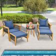 5 Piece Patio Furniture Set with Coffee Table and 2 Ottomans-Navy For Cheap