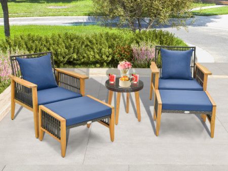 5 Piece Patio Furniture Set with Coffee Table and 2 Ottomans-Navy For Cheap