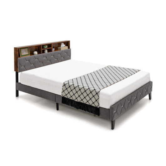 Full Queen Size Upholstered Bed Frame with Storage Headboard-Full Size Hot on Sale