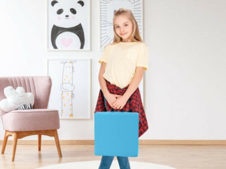 6 Pieces 15 Inches Square Toddler Floor Cushions Flexible Soft Foam Seating with Handles-Blue Fashion