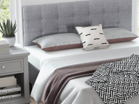 Linen Upholstered Headboard with Solid Rubber Wood Legs-Gray Online now