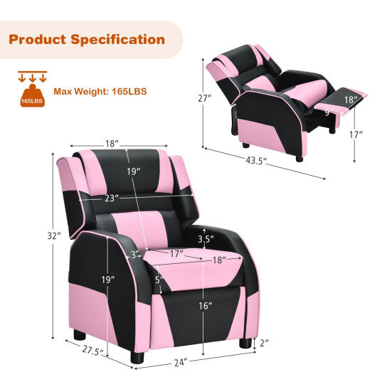 Kids Youth PU Leather Gaming Sofa Recliner with Headrest and Footrest-Pink Online Sale